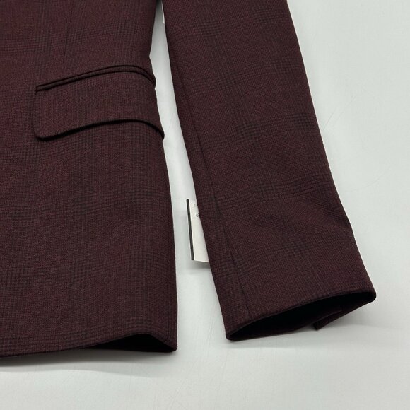 JF J Ferrar Size Small 34/36 SH Slim Fit Burgundy Mini Check Suit Jacket Blazer - Picture 2 of 12